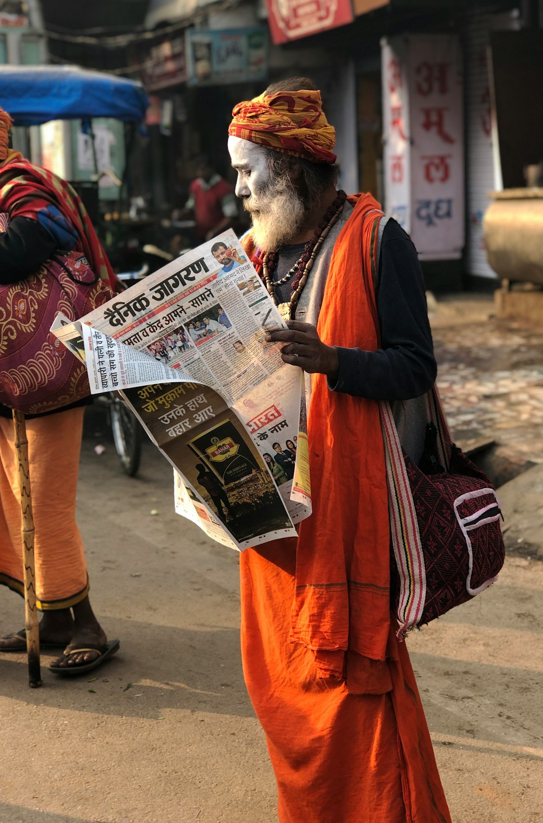 Reading newspaper